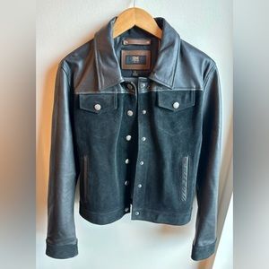 Frye Crop Leather Trucker Jacket - Black - Large